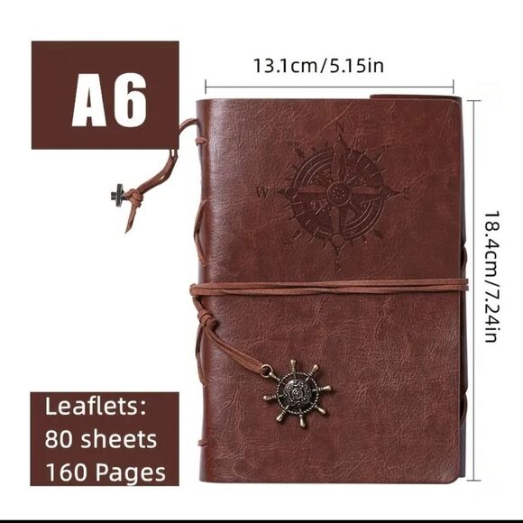 BROWN PU Leather pirate Nautical journal Diary notebook boat wheel compa… - Picture 2 of 4